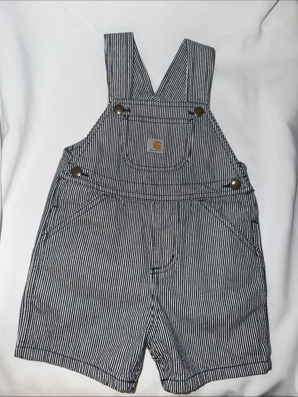Carhartt Navy and White Pinstripe Shortalls for Toddler size 2T